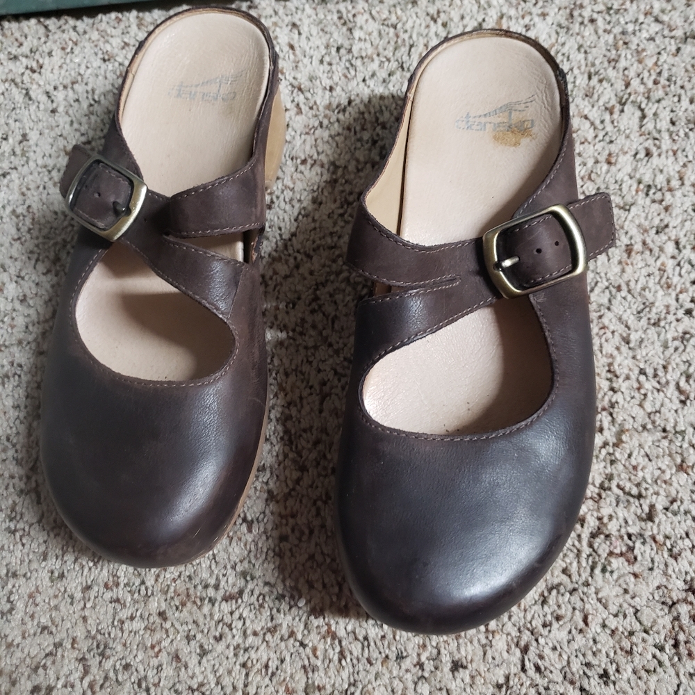 Dansko brown open back clogs